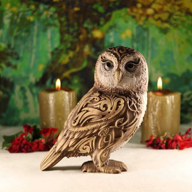 Carved Ash Wood Owl Sculpture Celtic Totem Animal Figurine - image 1