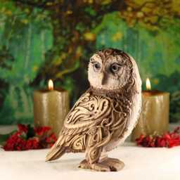 Carved Ash Wood Owl Sculpture Celtic Totem Animal Figurine - thumbnail 2