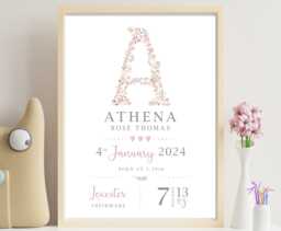 Personalised New Baby Girl Print Floral Letter Nursery Decor - PDF Option - thumbnail 1