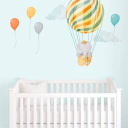Small Elephant in Basket Neutral - Fabric Wall Decal Nursery Daydreams Collection Mej - thumbnail 4