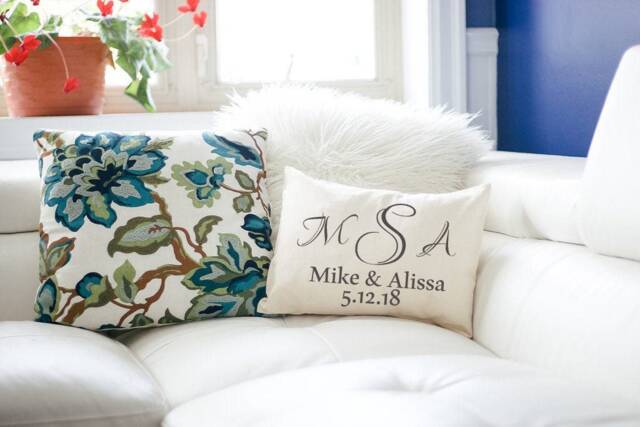 Monogram Pillow, Couples Monogram, Christmas Idea, Personalized Wedding Gift, 2nd Anniversary, Cotton Engagement Gift - image 1
