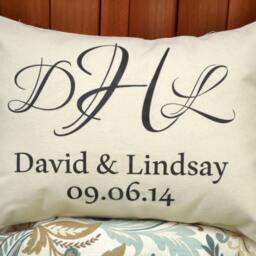 Monogram Pillow, Couples Monogram, Christmas Idea, Personalized Wedding Gift, 2nd Anniversary, Cotton Engagement Gift - thumbnail 3