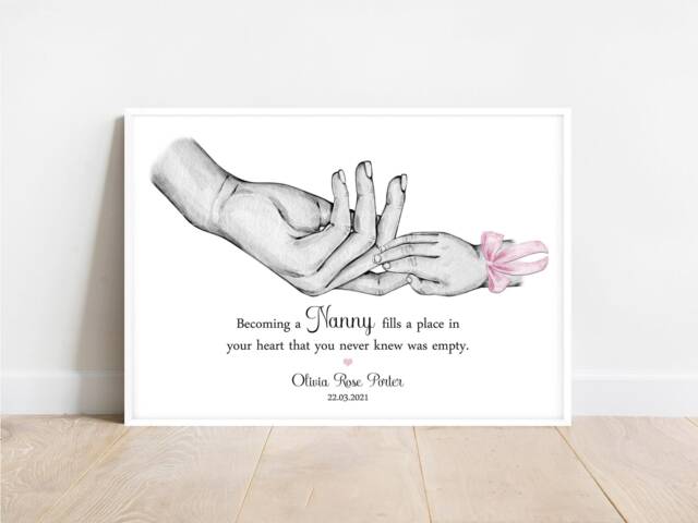 Personalised Grandparent Nan Nanny Nana Print Gift Baby Birth Hands One Child Only Unframed - image 1