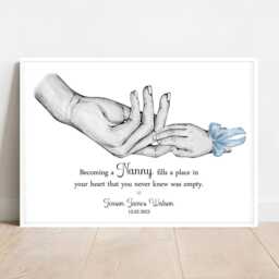 Personalised Grandparent Nan Nanny Nana Print Gift Baby Birth Hands One Child Only Unframed - thumbnail 2