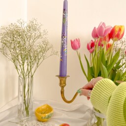 Purple Bouquet - Mothers Day Hand Painted Candle Dinner Tapered - thumbnail 2