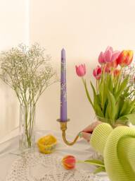 Purple Bouquet - Mothers Day Hand Painted Candle Dinner Tapered - thumbnail 1