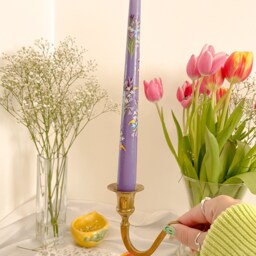 Purple Bouquet - Mothers Day Hand Painted Candle Dinner Tapered - thumbnail 3