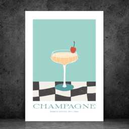 Champagne Minimalist - Wall Print Abstract Cocktail Funky Gift Idea Bespoke Poster A5 A4 A3 Framed Or Unframed - thumbnail 2