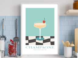 Champagne Minimalist - Wall Print Abstract Cocktail Funky Gift Idea Bespoke Poster A5 A4 A3 Framed Or Unframed - thumbnail 1