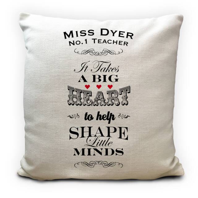 Personalised School Teacher Tutor Thank You Gift End Of Term Graduation Cushion Cover - A Big Heart With Your Teachers Name 40cm 16 Inch - image 1