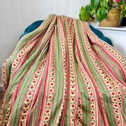 Pure Soft Cotton Indian Floral Dohar Reversible Bed/Sofa Throw Summer Quilted King Size Handprint White Pink Mustard Bloom Garden Stripe - thumbnail 4