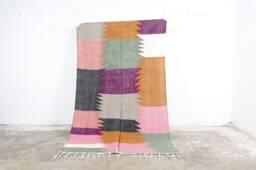 Colorful Kilim Moroccan Rug Handmade Flat Weave Wool Boujad Rug - thumbnail 1