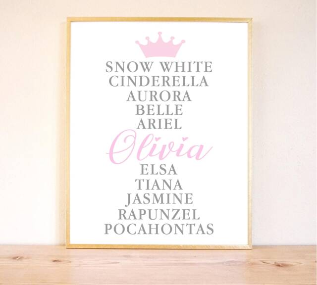 Personalized Princess Baby Girl Print, Fairytale Name Wall Art, Nursery Shower Gift, Gift - image 1
