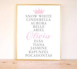 Personalized Princess Baby Girl Print, Fairytale Name Wall Art, Nursery Shower Gift, Gift - thumbnail 1