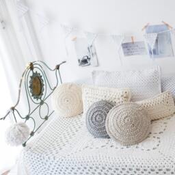 Couple Of Cotton Round Stuffed Pillows/Crochet Home Decor Cushion - thumbnail 2