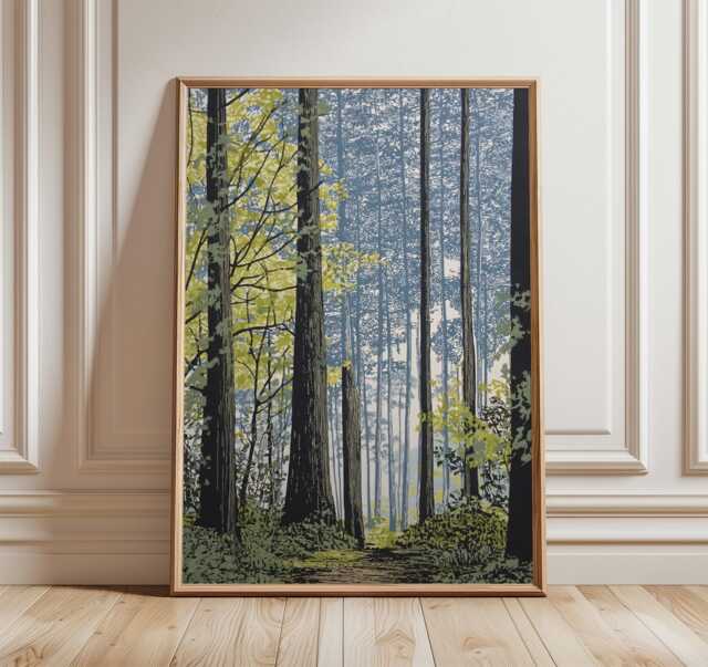 Forest Path Poster, Modern Nature Wall Art Print, Tranquil Woodland Landscape Decor, Minimalist Tree Artwork, Scandinavian Home Print - image 1
