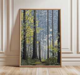 Forest Path Poster, Modern Nature Wall Art Print, Tranquil Woodland Landscape Decor, Minimalist Tree Artwork, Scandinavian Home Print - thumbnail 1
