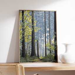 Forest Path Poster, Modern Nature Wall Art Print, Tranquil Woodland Landscape Decor, Minimalist Tree Artwork, Scandinavian Home Print - thumbnail 2