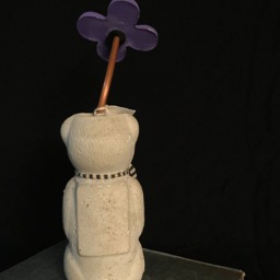 Concrete Honey Bear With Purple Flower - Folk Art Gift - thumbnail 4