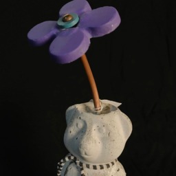 Concrete Honey Bear With Purple Flower - Folk Art Gift - thumbnail 2