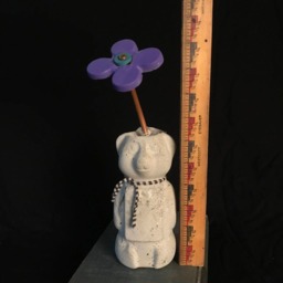 Concrete Honey Bear With Purple Flower - Folk Art Gift - thumbnail 3