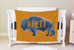 Buffalo Blanket, Personalized Baby Blanket Gift, Toddler Bison Nursery Decor, Birthday Desert - thumbnail 1