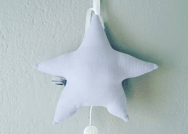 Mobile Musical Baby Form Star Cotton Fabric in Grey Blue Double Gauze