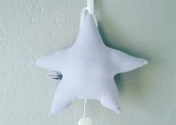 Mobile Musical Baby Form Star Cotton Fabric in Grey Blue Double Gauze