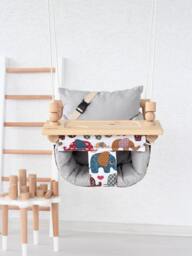 Elephant Print Baby Swing Handmade Wooden Highchair Swing - thumbnail 1