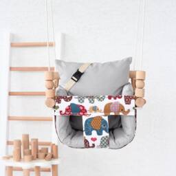 Elephant Print Baby Swing Handmade Wooden Highchair Swing - thumbnail 2