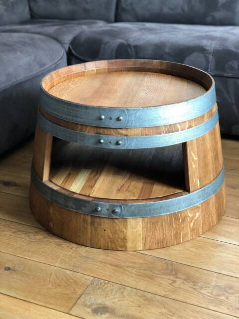Wine Barrel Coffee Table With Shelf Oiled - image 1