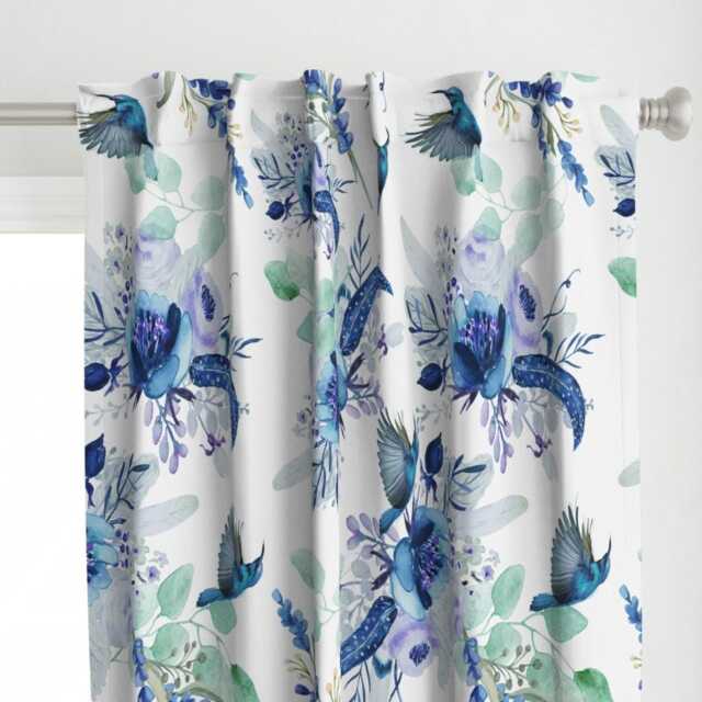 Watercolor Birds Curtain Panel - Blue Green Purple Floral Hummingbird Custom Hummingbirds By Dawn_Leblanc - image 1