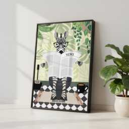 Zebra On The Toilet in A Green Bathroom Print. Funny Animal Bathroom Prints - thumbnail 2