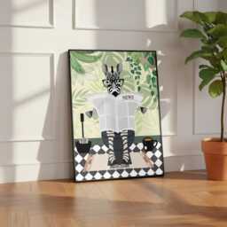 Zebra On The Toilet in A Green Bathroom Print. Funny Animal Bathroom Prints - thumbnail 3