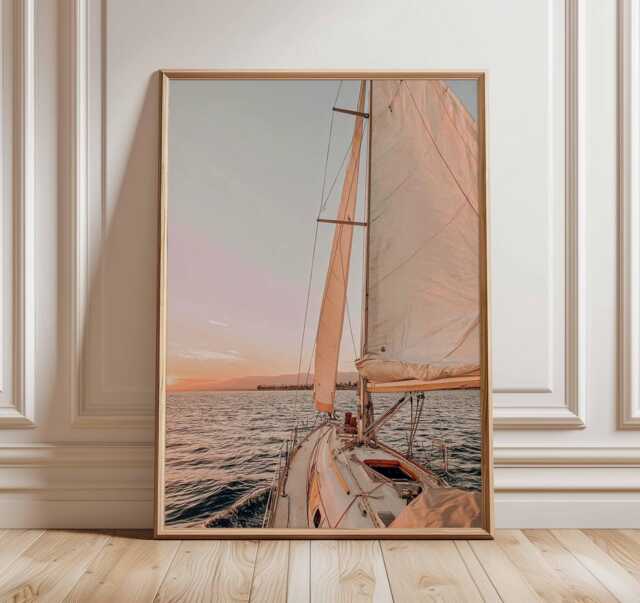 Sailboat Sunset Wall Art - Nautical Ocean Print Coastal Decor Sailing Photography Poster Seaside Living Room Artwork - image 1