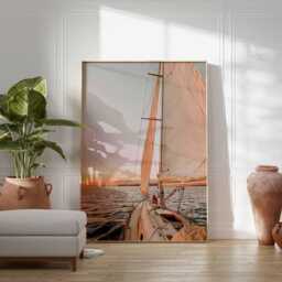 Sailboat Sunset Wall Art - Nautical Ocean Print Coastal Decor Sailing Photography Poster Seaside Living Room Artwork - thumbnail 2