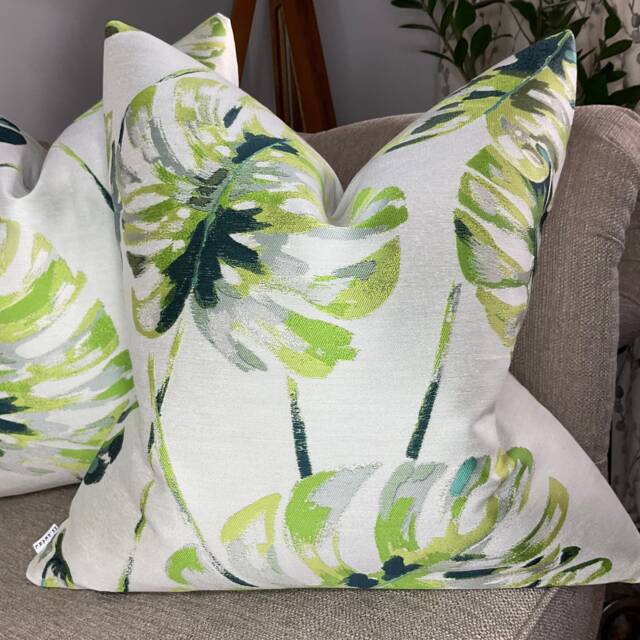 Green Cushion Cover, Plant Leaves Patio Pillow Modern Sofa Double Sided Case, Harlequin Kelapa Fabric - image 1