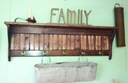 Red Chestnut Wood Coat Rack Shelf Antique Brass Hooks, Entryway Organizer