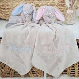 Personalised Embroidered Baby Comforter Blanket With Plush Toy Dinosaur, Unicorn, Or Bunny - thumbnail 3