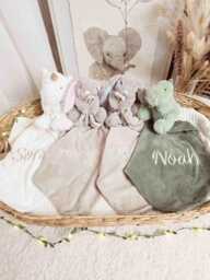 Personalised Embroidered Baby Comforter Blanket With Plush Toy Dinosaur, Unicorn, Or Bunny - thumbnail 1