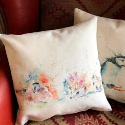 Hedgehog Cushion Cover, Wildlife Art Cushion, Watercolour Textile Print, Linen Look, Pillow 16Inch - thumbnail 2
