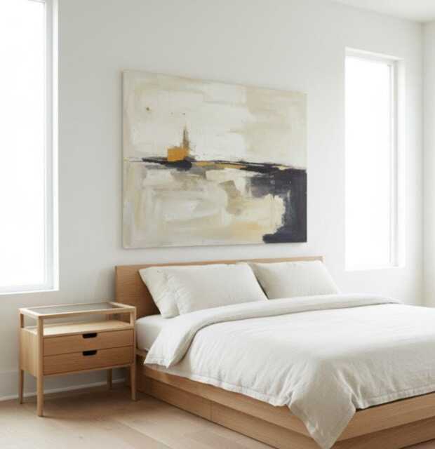 Solid Oak Nightstand Mid-Century Modern Bedside Table With Smoked Glass - image 1