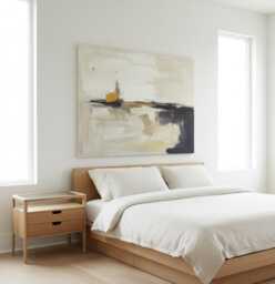 Solid Oak Nightstand Mid-Century Modern Bedside Table With Smoked Glass - thumbnail 1