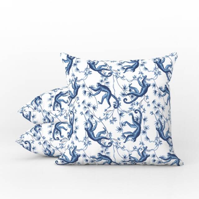 Outdoor Pillows - Weatherproof Garden Cushions Chinoiserie Monkeys Blue White Botanical Decorative Waterproof Home - image 1