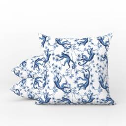 Outdoor Pillows - Weatherproof Garden Cushions Chinoiserie Monkeys Blue White Botanical Decorative Waterproof Home - thumbnail 1