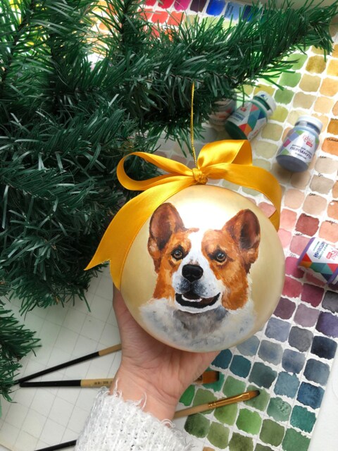 Custom Pet Portrait Ornament Christmas Ball Dog Art Personalised Hand Painted Bauble Cat Memorial Ornament - image 1