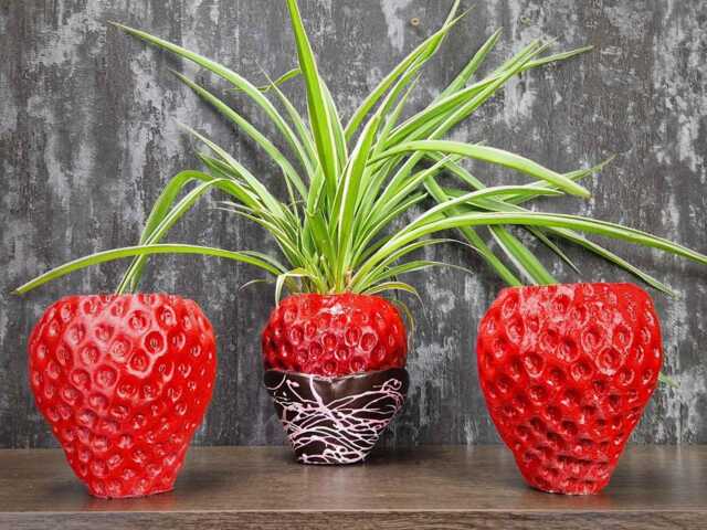 strawberry Concrete Planter, Chocolate Dipped Fruit Plant Pot - image 1