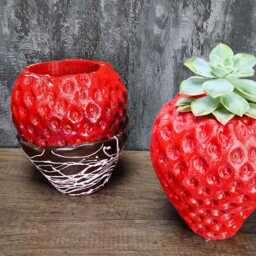 strawberry Concrete Planter, Chocolate Dipped Fruit Plant Pot - thumbnail 4