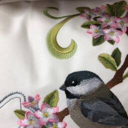 Massachusetts Chickadee & Mayflower Medley. Embroidered With Feather Insert - thumbnail 3