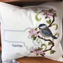 Massachusetts Chickadee & Mayflower Medley. Embroidered With Feather Insert - thumbnail 2